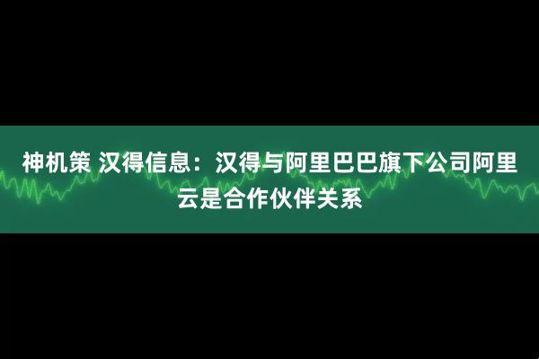 神机策 汉得信息：汉得与阿里巴巴旗下公司阿里云是合作伙伴关系