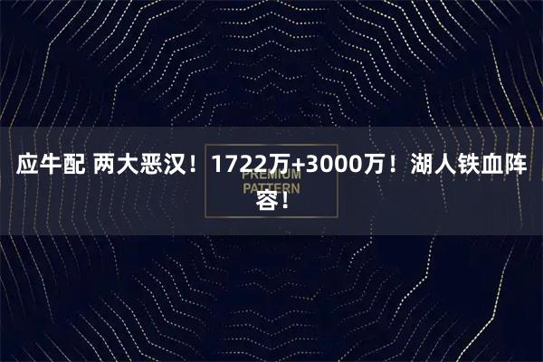 应牛配 两大恶汉！1722万+3000万！湖人铁血阵容！
